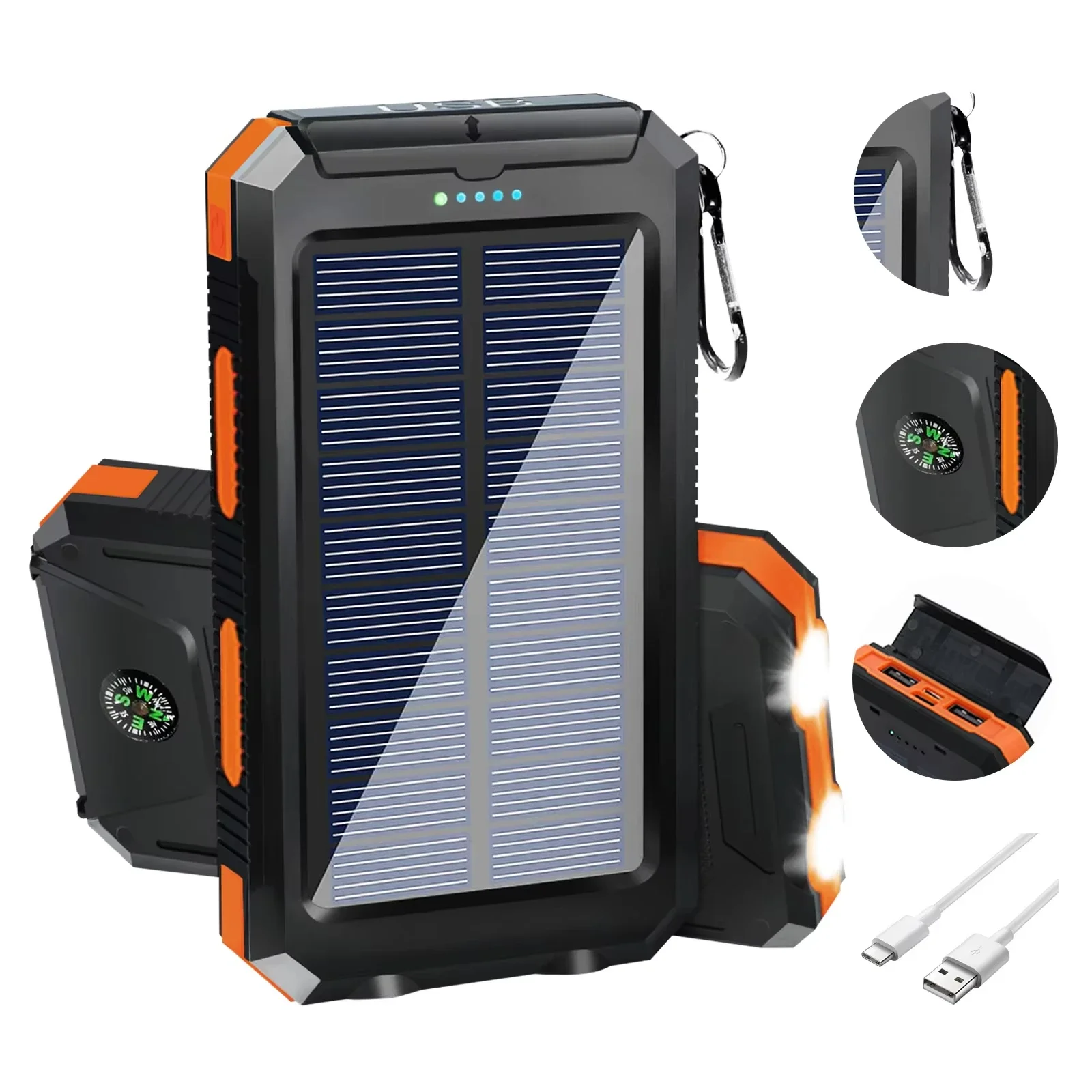 Solar Emergency Charger - Bateria externa portátil com carregamento rápido,
